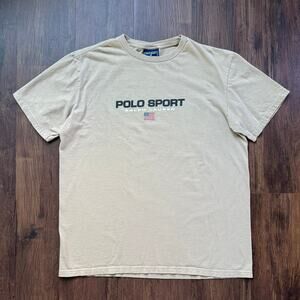 Polo Sport Ralph Lauren Logo T-Shirt Beige USA Flag Men’s Large
